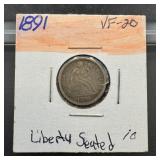 1891 Seated Liberty Silver Dime