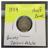 1854 Seated Liberty Silver Half Dime (Arrows, Vari