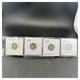Four Silver Mercury Dimes (1927-1929)