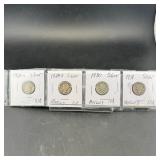 Four Silver Mercury Dimes (1928-1931)