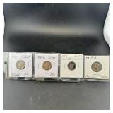 Four Silver Mercury Dimes (1934-1935)