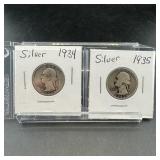 Two Silver Washington Quarters (1935 & 1936)