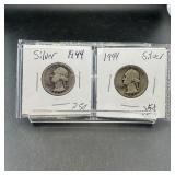 Two Silver Washington Quarters (1944 & 1944)