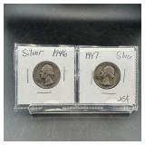 Two Silver Washington Quarters (1946 & 1947)