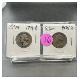 Two Silver Washington Quarters (1941-d & 1941-s)