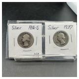 Two Silver Washington Quarters (1936-s & 1937)