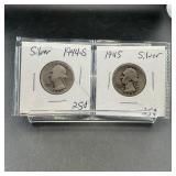 Two Silver Washington Quarters (1944-s & 1945)