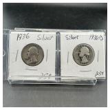 Two Silver Washington Quarters (1936 & 1936-d)