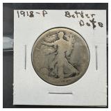 1918 Walking Liberty Silver Half Dollar