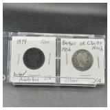 Two Barber Silver Quarters (1899 & 1902)
