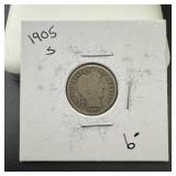 1905-S Silver Barber Dime