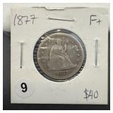 1877 Seated Liberty Quarter, 90% silver