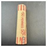 50-cent roll of wheat cent pennies with 1920-D and