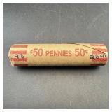 50-cent roll of wheat cent pennies with 1896 and 1