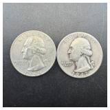 (2) silver Washington quarters dated 1946 and 1947