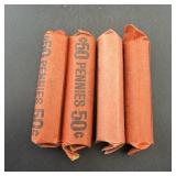 Four Rolls Of Wheat Pennies