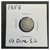 1858 Seated Liberty Silver Half Dime, Small Letter