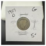 1907-D Silver Barber Dime