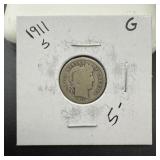1911-S Silver Barber Dime