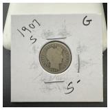 1907-S Silver Barber Dime