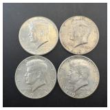 (4) 1964 Kennedy half dollars, 90% silver, higher