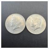 (2) 1964 Kennedy half dollars, 90% silver, higher