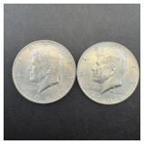 (2) 1964 Kennedy half dollars, 90% silver, higher