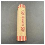 50-cent roll of Indian Head cent pennies with 1909