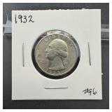 1932 Au Washington Silver Quarter - First Year Of