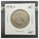 Au 1948-d Franklin Silver Half Dollar