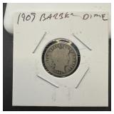 1909 Barber Dime, 90% silver