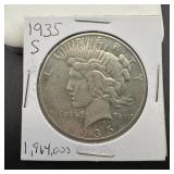 1935-S Peace silver dollar, key date, approx. 1.9