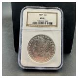 1887 Morgan silver dollar, NGC MS-63