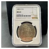 1885-O Morgan silver dollar, NGC MS-63