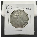 1916-d Walking Liberty Silver Half Dollar, Obverse