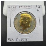 1968-D Kennedy Half Dollar, 40% silver, gold-tone