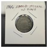 1866 Shield Nickel, with rays