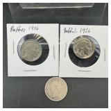 Nickel Lot: 1912-d Liberty, 1926 & 1936 Buffalo Ni