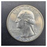 Uncirculated 1950-d Washington Silver Qtr. In Seal