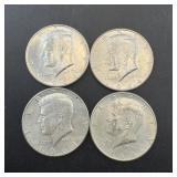 (4) 1964 Kennedy half dollars, 90% silver, higher