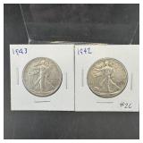 1942 And 1943 Walking Liberty Silver Half Dollars