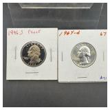 1964-d & 1996-s Proof Washington Quarters