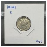 Uncirculated 1944-s Mercury Silver Dime (90% Silve