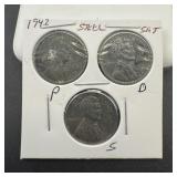 1942 Steel Lincoln Cents, P-D-S set