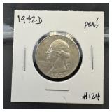 Au 1942-d Washington Silver Quarter