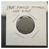 1868 Shield Nickel, with rays