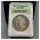 1881-S Morgan Silver Dollar, NGC MS67