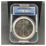 1992 American Silver Eagle, 1 oz .999 silver, NGC