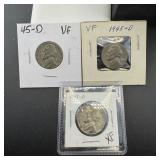 (3) 1945-D Silver War Nickels, 35% Silver