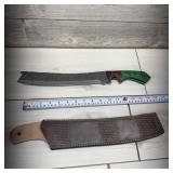Lmk Damascus Machete; 11in Blade; Includes Leather